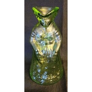 Kanawha Art Glass Colonial Lady Woman Lime Green Presse Glass Toby Syrup…